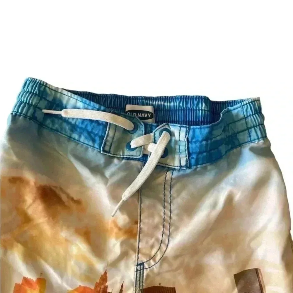 Old Navy Yellow Blue City Sunset Boys Swimming Board Short Pants SZ S( 6/7)
